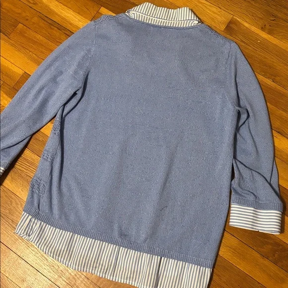 Alfred Dunner Light Blue Sweater with Blue & White Striped Attached Shirt Detail - Picture 3 of 7